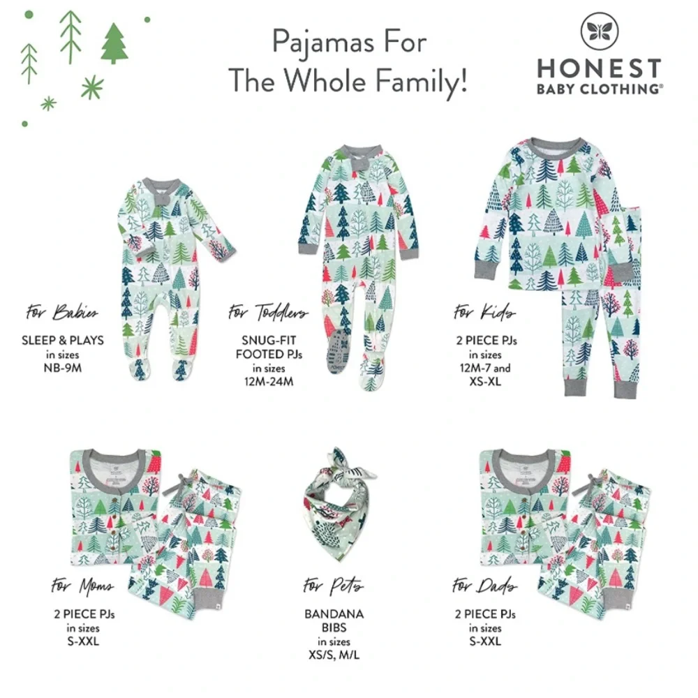 👶🏼 HONESTBABY 100% Organic “Feelin’ Pine” Christmas Jammies, 18m